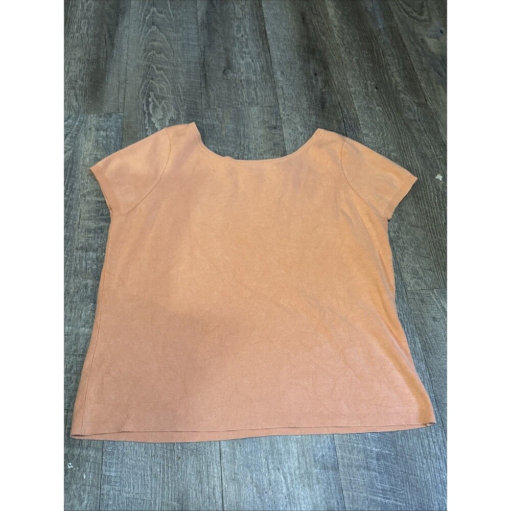Worthington Silk Blend Sweater Womens L Peach Orange Short Sleeve Knit